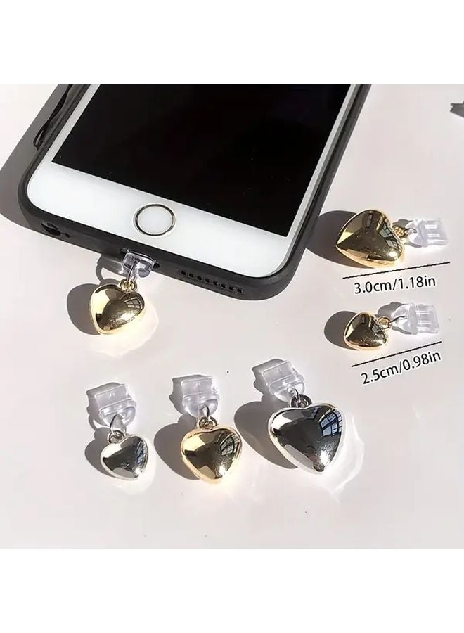 3D Heart Shaped Phone Dust Plugs Silvery For Type C Charging Port With Lanyard - Image 3
