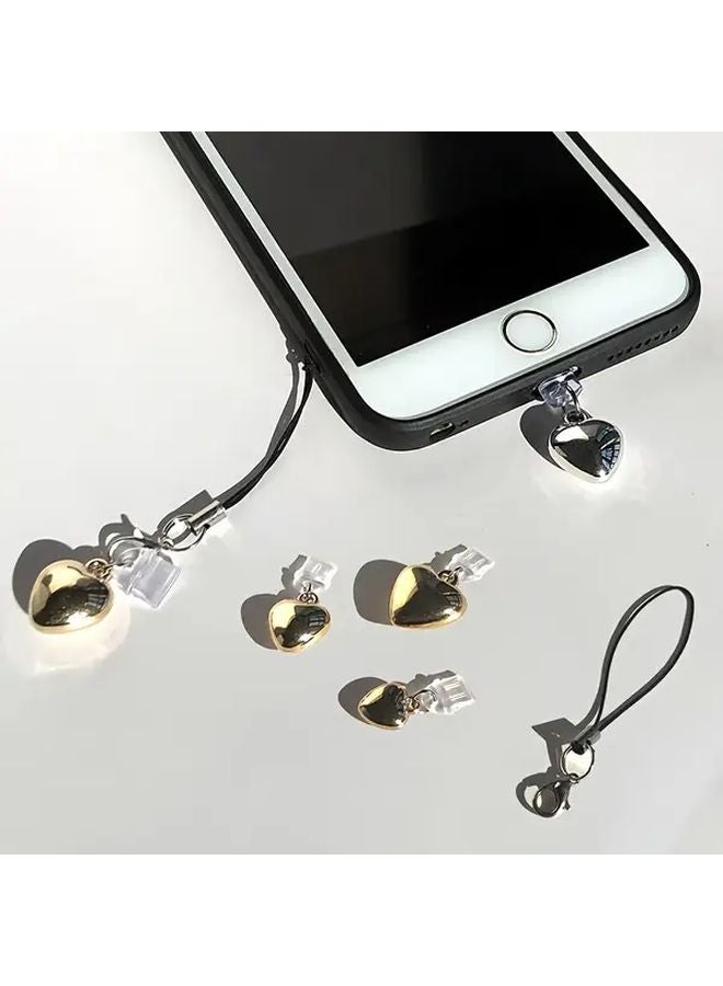 3D Heart Shaped Phone Dust Plugs Silvery For Type C Charging Port With Lanyard - Image 5