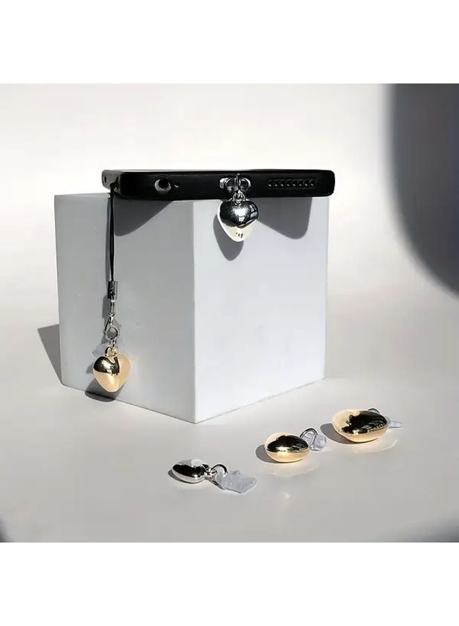 3D Heart Shaped Phone Dust Plugs Silvery For Type C Charging Port With Lanyard - Image 4