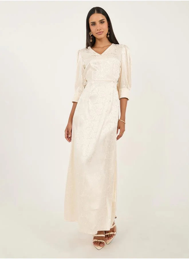 Styli Self Design 3/4 Sleeves A-Line Maxi Dress