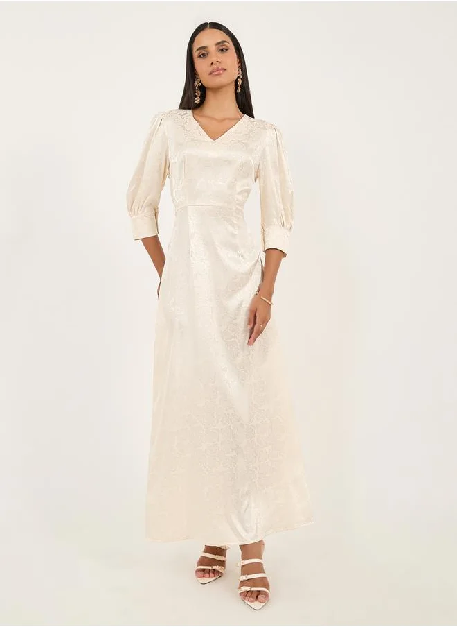 Styli Self Design 3/4 Sleeves A-Line Maxi Dress