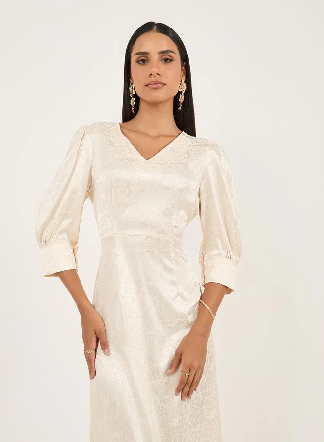 Styli Floral Jacquard Dress
