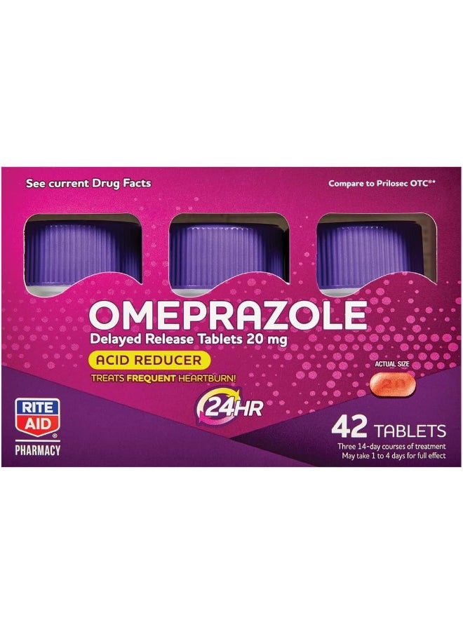 RITE AID - Acid Reducer Omeprazole Delayed Release Tablets 20Mg (3 Bottles, 14 Counts Each, 42 Count Total) - Image 1