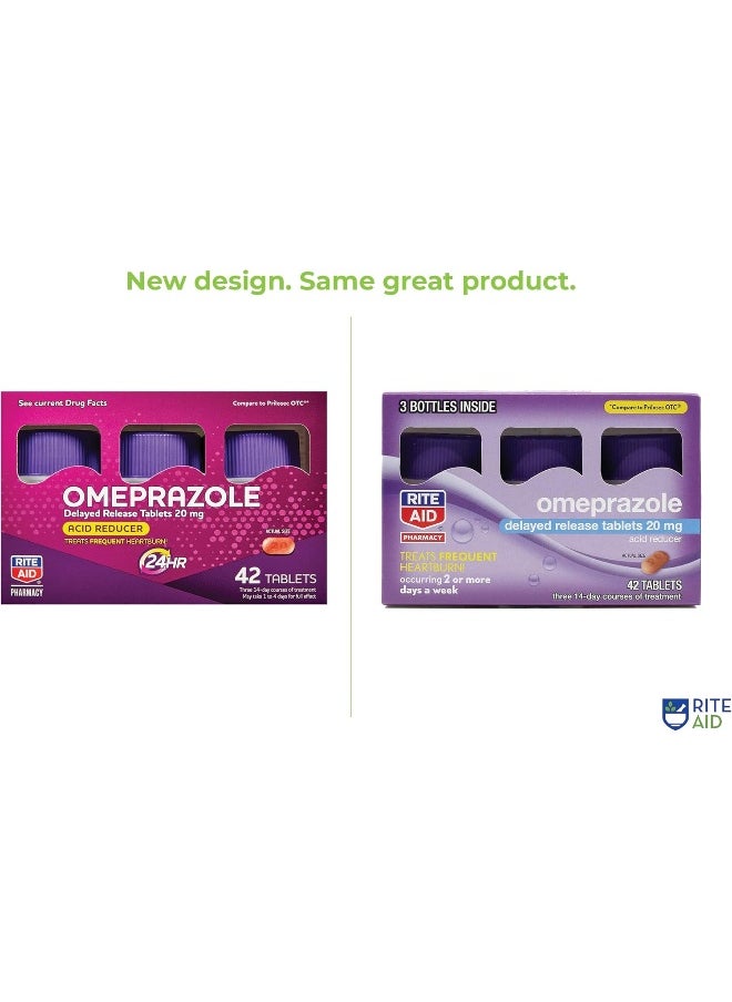 RITE AID - Acid Reducer Omeprazole Delayed Release Tablets 20Mg (3 Bottles, 14 Counts Each, 42 Count Total) - Image 1
