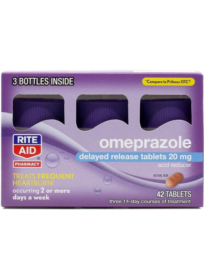 RITE AID - Acid Reducer Omeprazole Delayed Release Tablets 20Mg (3 Bottles, 14 Counts Each, 42 Count Total) - Image 1