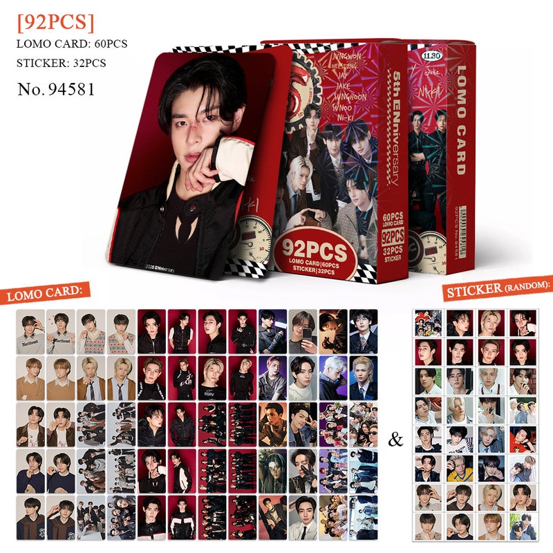 ENHYPEN Lomocard & Sticker Set – 92PCS (60 Lomocards + 32 Random Stickers) | Aesthetic Photo Card Collection for Fans