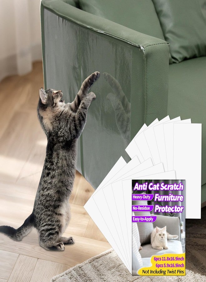 RAINFLOW Cat Scratch Furniture Protector - 12PCS Couch Protector from Cat Claws Transparent Couch Corner Protectors for Cats Heavy-Duty Self-Adhesive Tape No-Residue Easy to Apply 2 Size - Image 1