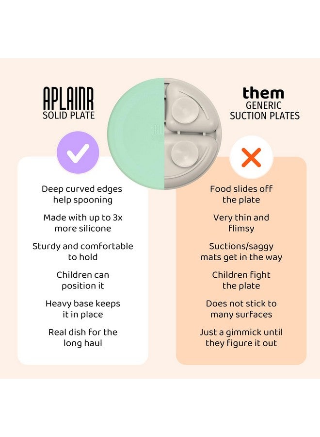 APLAINR Solid Plate, Weighted Baby Toddler Plate, Silicone Plates for Baby, No-Division Kid Plates, Microwave & Dishwasher Safe Silicone Plate for Toddlers, No BPA, Oat Cream - Image 2
