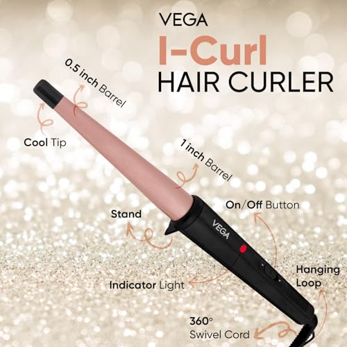 VEGA I-Curl Hair Curler For Women With Ceramic Coated 0.5 Inch-1 Inch Barrel, Quick Heatup Technology,LED Indicator, Fast Heat Up, Long-Lasting Curls, Suitable For All Hair Types, (Vhch-05), Black - Image 4