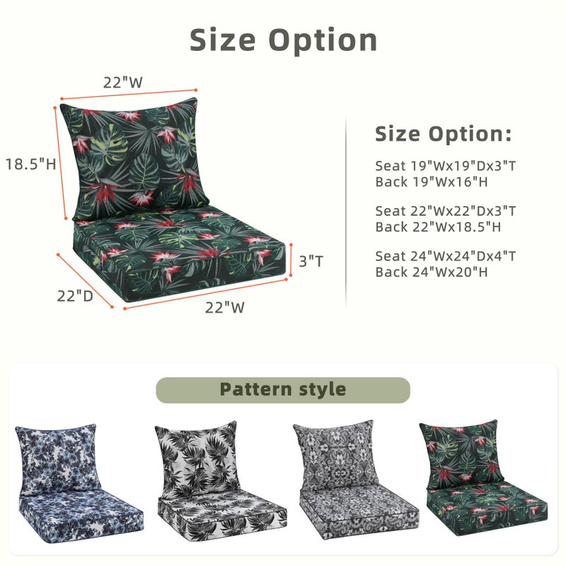 Favoyard Outdoor Seat Cushion 24 x 24 x 4 in Waterproof Pattern Fade Resistant Cover Removable Patio Furniture Cushions Deep Seat & Back Cushion Set with Adjustable Straps for Patio Chair Sofa Couch - Image 2