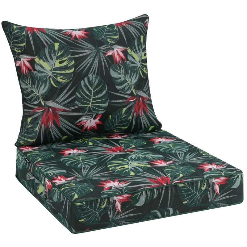 Favoyard Outdoor Seat Cushion 24 x 24 x 4 in Waterproof Pattern Fade Resistant Cover Removable Patio Furniture Cushions Deep Seat & Back Cushion Set with Adjustable Straps for Patio Chair Sofa Couch - Image 1
