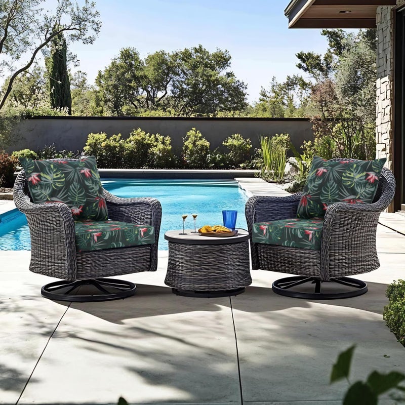 Favoyard Outdoor Seat Cushion 24 x 24 x 4 in Waterproof Pattern Fade Resistant Cover Removable Patio Furniture Cushions Deep Seat & Back Cushion Set with Adjustable Straps for Patio Chair Sofa Couch - Image 3