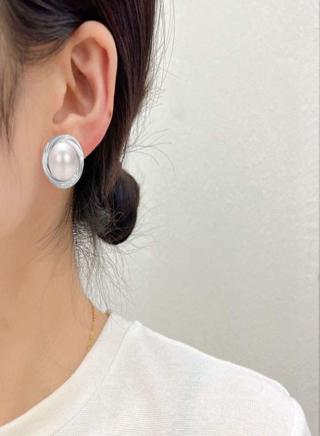 Yoursfs Large Faux Pearl Stud Earrings for Women Silver Hypoallergenic Earrings Elegant Round Pearl Stud Trendy Jewelry - Image 2