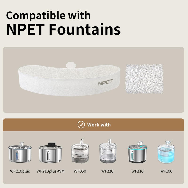 NPET Upgraded Design 8 Pack Replacement Filters for WF050/WF100 Cat Fountain and WF210 Stainless Steel Pet Water Fountain Cat Water Dispenser - Image 5