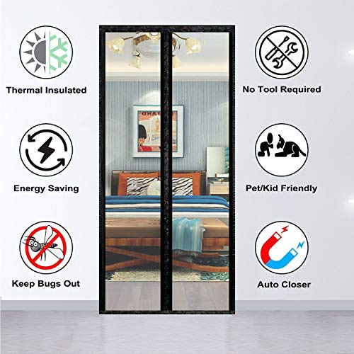 Sanjianker Transparent Insulated Curtain-Magnetic Thermal Cover, Screen Door Self-Closing Privacy Screen Hands Free for Patio, Kitchen, Bedroom, Air Conditioner Room, Fits Up to 36" x 82" - Image 2