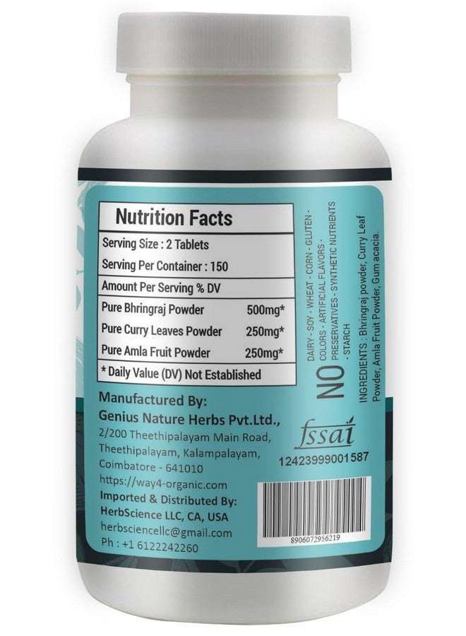 WAY 4 ORGANIC W4O Tress Tonic Capsules(Tablets), a unique combination of Bhringraj, Curry Leaves and Amla Fruit in (50:25:25) Ratio, 300 pills, 150 Servings, 1000 mg per servings, Hair Growth Supplement. Pack of 1  - Image 3