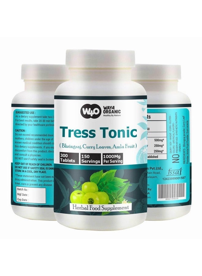 WAY 4 ORGANIC W4O Tress Tonic Capsules(Tablets), a unique combination of Bhringraj, Curry Leaves and Amla Fruit in (50:25:25) Ratio, 300 pills, 150 Servings, 1000 mg per servings, Hair Growth Supplement. Pack of 1  - Image 1