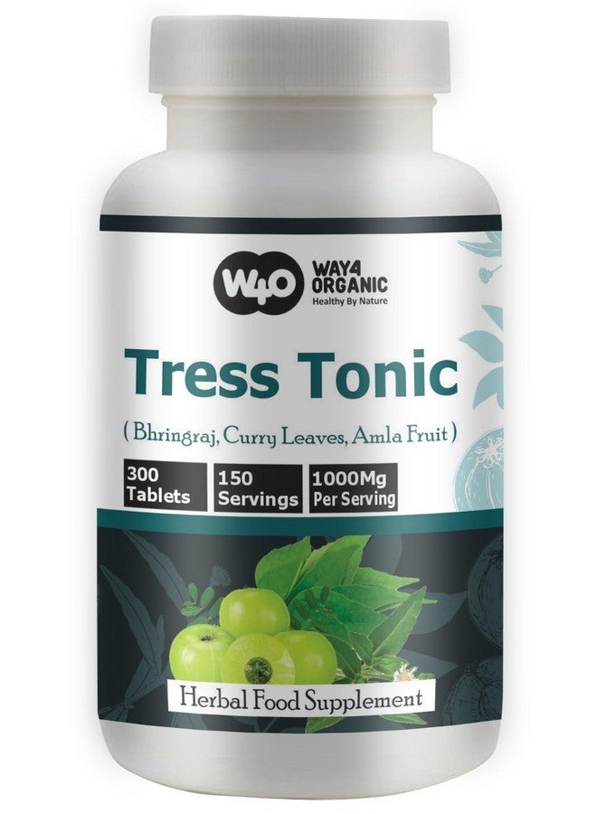 WAY 4 ORGANIC W4O Tress Tonic Capsules(Tablets), a unique combination of Bhringraj, Curry Leaves and Amla Fruit in (50:25:25) Ratio, 300 pills, 150 Servings, 1000 mg per servings, Hair Growth Supplement. Pack of 1  - Image 2
