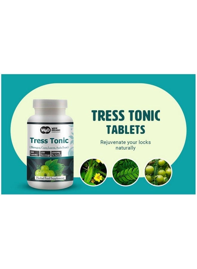 WAY 4 ORGANIC W4O Tress Tonic Capsules(Tablets), a unique combination of Bhringraj, Curry Leaves and Amla Fruit in (50:25:25) Ratio, 300 pills, 150 Servings, 1000 mg per servings, Hair Growth Supplement. Pack of 1  - Image 5