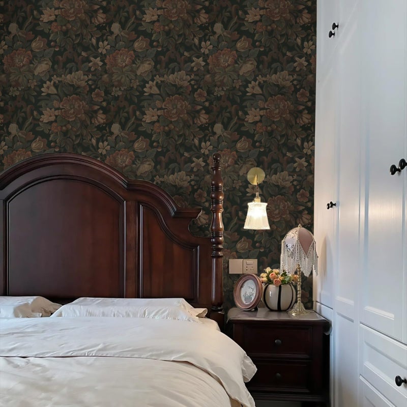 Dimoon Vintage Wallpaper Peel and Stick Dark Green Floral Wallpaper 16.1"x393"Flower Leaf Contact Paper for Bedroom Thicken Waterproof Self Adhesive Wall Paper Removable Shelf Liner Vinyl Roll - Image 5