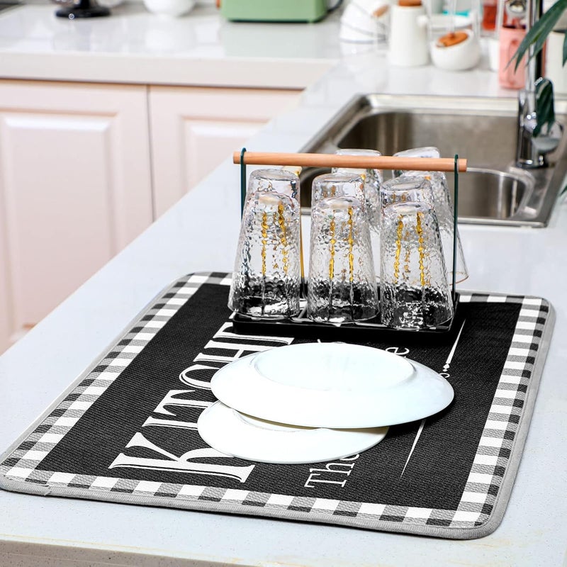 Sinmoe 18 x 24 Inches Buffalo Plaid Dish Drying Mat Elegant Dishes Pad Absorbent Reversible Drainer Rack Mat Absorbent Kitchen Is The Heart of The Home Rack PadPlaid Style - Image 5