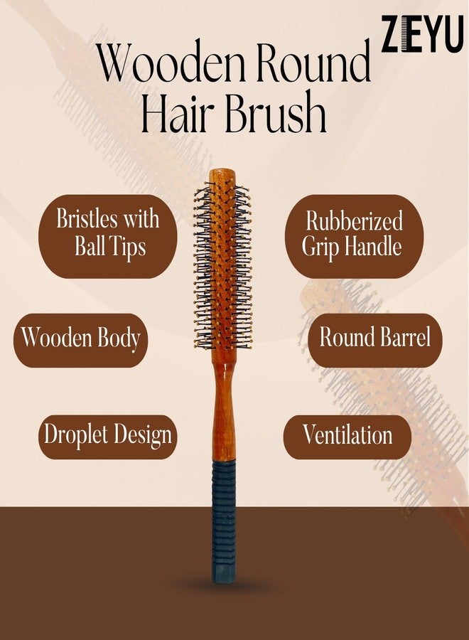 ZEYU Wooden Round Hair Brush for Men & Women | Adds Curls, Volume, Waves | For Blowout, Straightening, Curling, Drying & Scalp Massage | Hair Roller Brush for Styling & Volumizing - Image 3
