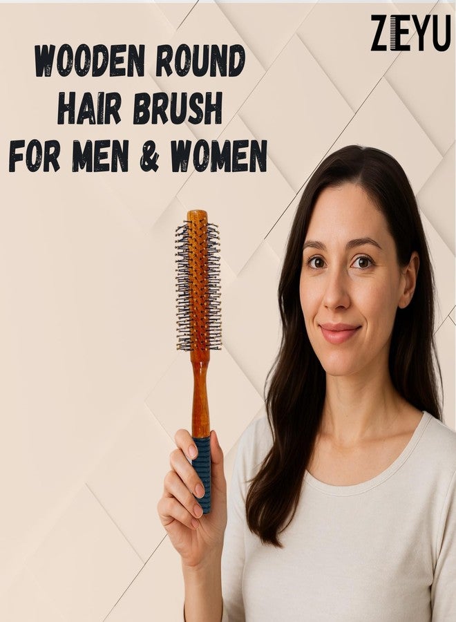 ZEYU Wooden Round Hair Brush for Men & Women | Adds Curls, Volume, Waves | For Blowout, Straightening, Curling, Drying & Scalp Massage | Hair Roller Brush for Styling & Volumizing - Image 2