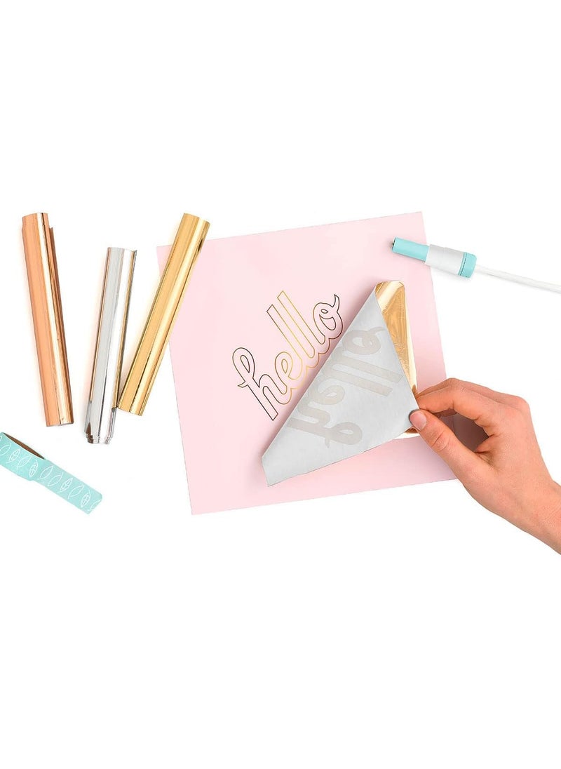 We R Memory Keepers We R Memory Keepers, Foil Quill Starter Kit, Includes 3 Pens, 4 Adaptors, 3 Foil Rolls, 1 Washi Tape Roll, 1 Protective Plate, Compatible with Most Die Cutting Machines, Create Foil Transfer Projects  - Image 4