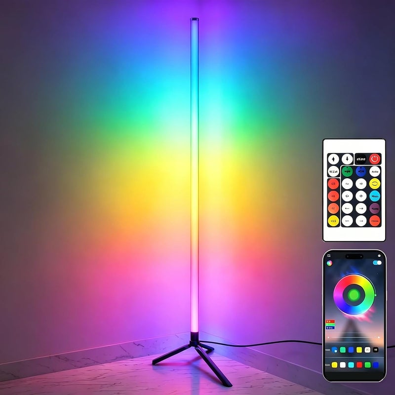 رايتشر مصباح أرضي ذكي للتحكم عن بعد بتقنية RGB، مصباح زاوية حائطية محيطية، بطول 40.5 بوصة، LED يمكن تغيير اللون عبر تطبيق البلوتوث، مناسب للقراءة وغرفة المعيشة وغرفة النوم والمكتب - Image 1