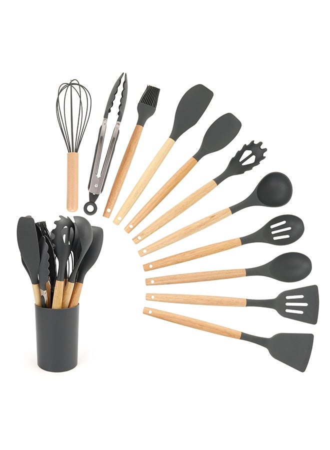 11-Piece Cooking Utensils Set With Wooden Handles Metal Container, Cookware,Kitchen Utensils,Spatula,Silicone Utensils, Nonstick Cookware, Heat Resistance - Image 1