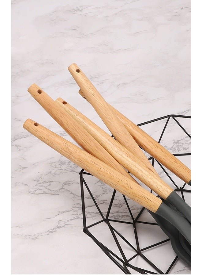 11-Piece Cooking Utensils Set With Wooden Handles Metal Container, Cookware,Kitchen Utensils,Spatula,Silicone Utensils, Nonstick Cookware, Heat Resistance - Image 3