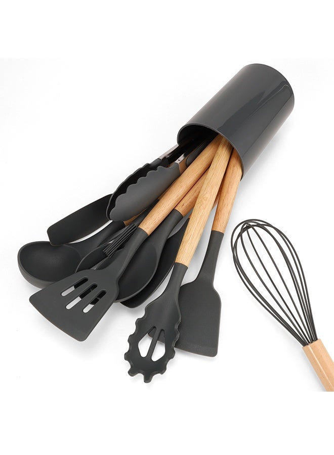 11-Piece Cooking Utensils Set With Wooden Handles Metal Container, Cookware,Kitchen Utensils,Spatula,Silicone Utensils, Nonstick Cookware, Heat Resistance - Image 5