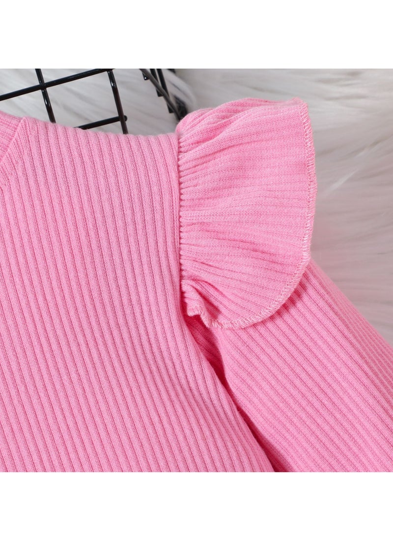 Charming Pink Ruffle Sleeve Top and Black Bow Accent Skirt Set for Girls Age 2 to 3 (Height 100 cm), Perfect for Birthday Parties Playdates and Photo Sessions  - Image 5