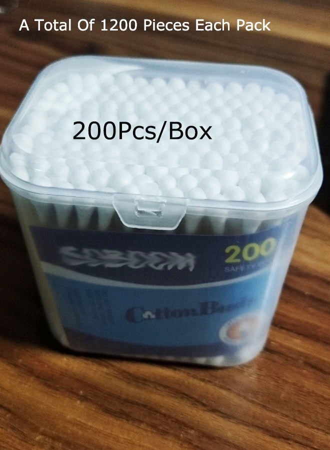 Generic 6*200 PCS Bamboo Cotton Swabs In Storage Box Natural Organic Cotton Swabs With Wooden Sticks - Double Tips Biodegradable Cotton Buds For Ear Wax Removal, Makeup, Personal Care, Art & Craft  - Image 2