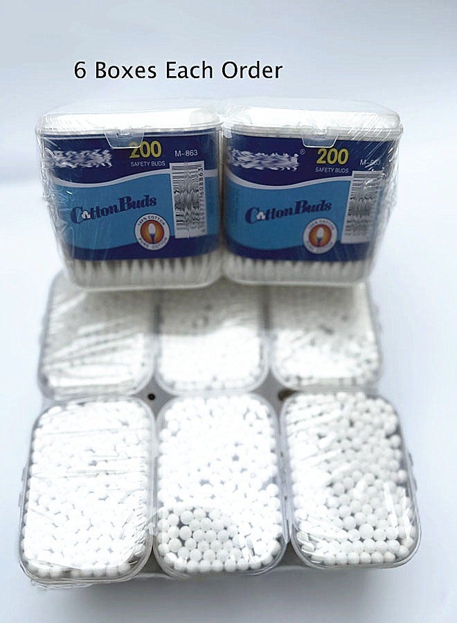 6*200 PCS Bamboo Cotton Swabs In Storage Box Natural Organic Cotton Swabs With Wooden Sticks - Double Tips Biodegradable Cotton Buds For Ear Wax Removal, Makeup, Personal Care, Art & Craft - Image 1