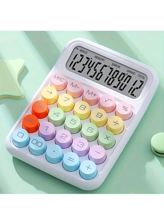 Moonlight White Cute Candy 12 Digit Mechanical Calculator Big Buttons Office School - Image 4