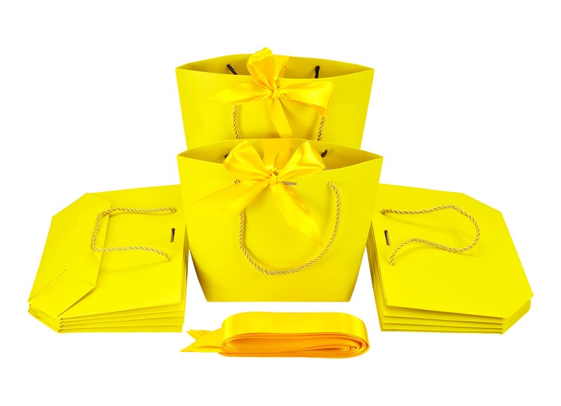 HUAPRINT Gift Bags with Handles74835479 inchesParty Favor Bags with Bow Ribbon12Pcs Yellow Paper Bags for Birthday Wedding Bridesmaid Present Celebration Holiday