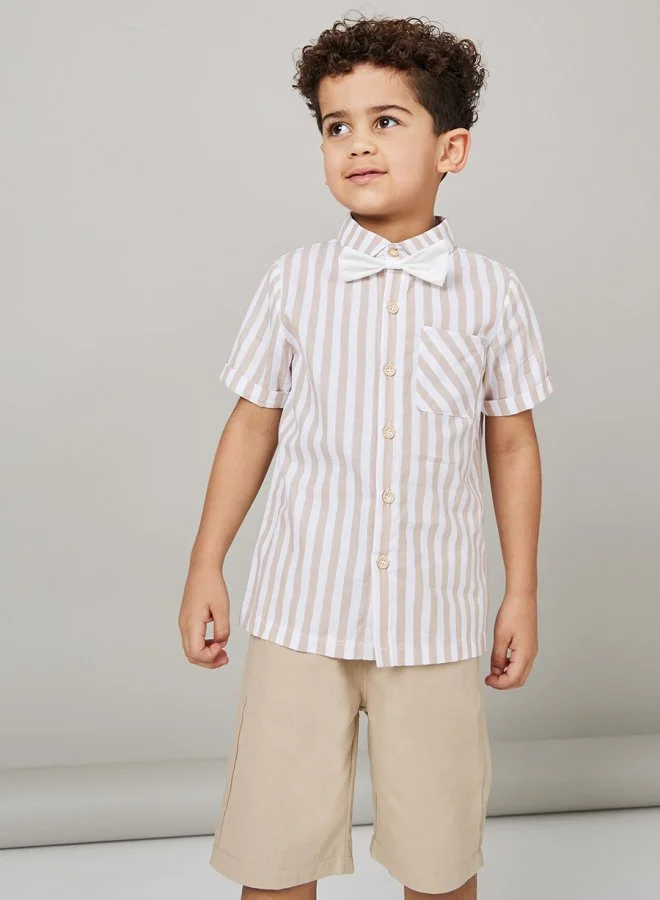 Styli Striped Patched Pocket Shirt & Shorts Set