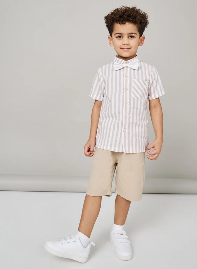 Styli Striped Patched Pocket Shirt & Shorts Set