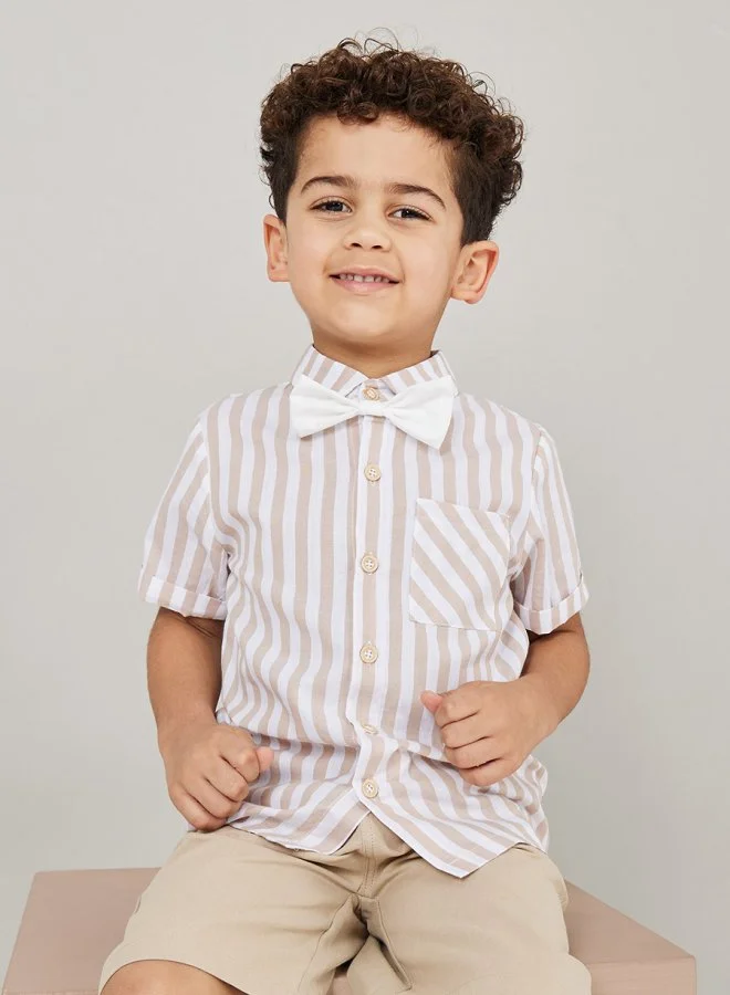 Styli Striped Patched Pocket Shirt & Shorts Set