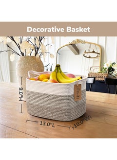 Goodpick Baskets For Organizing, Woven Storage Baskets For Shelves, Baby Gift Basket For Nursery, Toy Baskets Storage Kids, Decorative Basket 3 Pack, White & Brown, 13 X 10 X 9 Inches  - Image 3