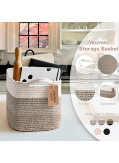 Goodpick Baskets For Organizing, Woven Storage Baskets For Shelves, Baby Gift Basket For Nursery, Toy Baskets Storage Kids, Decorative Basket 3 Pack, White & Brown, 13 X 10 X 9 Inches  - Image 5