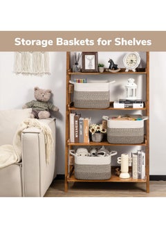 Goodpick Baskets For Organizing, Woven Storage Baskets For Shelves, Baby Gift Basket For Nursery, Toy Baskets Storage Kids, Decorative Basket 3 Pack, White & Brown, 13 X 10 X 9 Inches  - Image 2