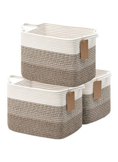 Goodpick Baskets For Organizing, Woven Storage Baskets For Shelves, Baby Gift Basket For Nursery, Toy Baskets Storage Kids, Decorative Basket 3 Pack, White & Brown, 13 X 10 X 9 Inches  - Image 1