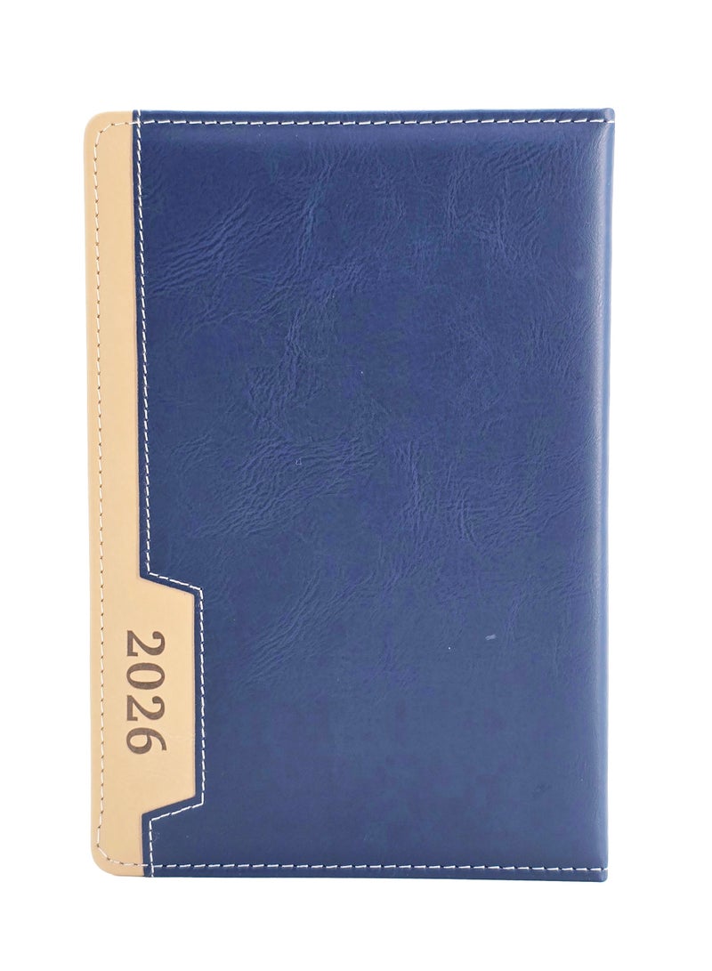 أجندة 2026 جلد صناعي مقاس A5، ورق سميك، مخطط يومي - الأزرق الداكن - Image 1