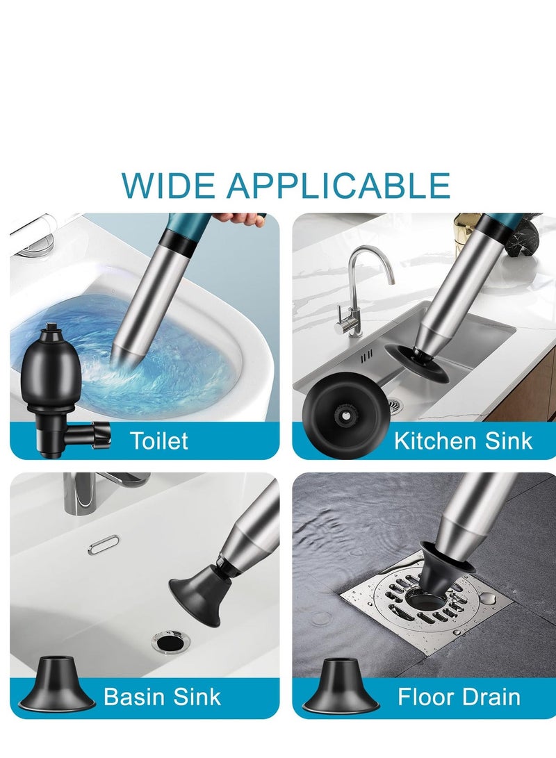 Toilet dredging stainless steel high pressure dredging tool 9-piece set, including 5 dredging heads, toilet dredging tool, construction gloves with flexible gripper picker, multi-powered dredging tool with visual pressure gauge, suitable for toilets, sinks, shower drains, floor drains, - Image 3