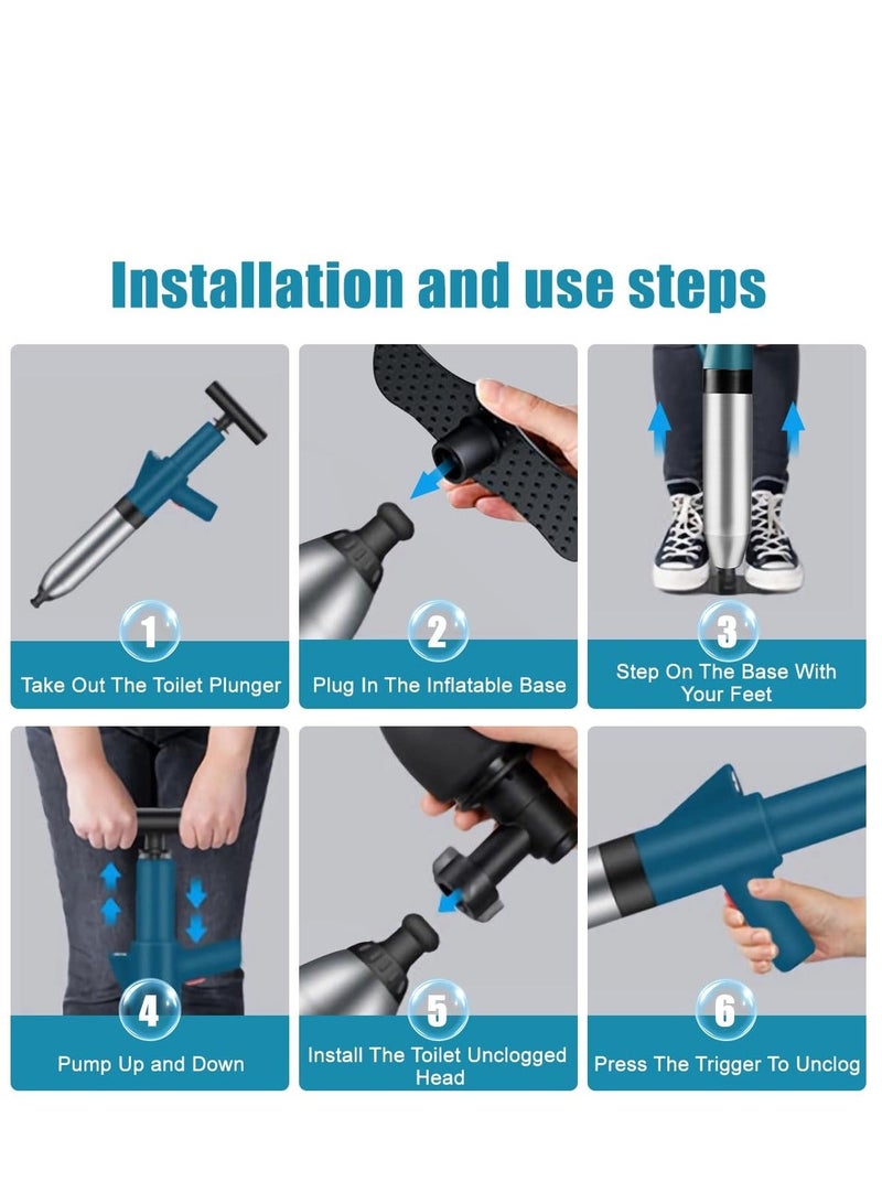 Toilet dredging stainless steel high pressure dredging tool 9-piece set, including 5 dredging heads, toilet dredging tool, construction gloves with flexible gripper picker, multi-powered dredging tool with visual pressure gauge, suitable for toilets, sinks, shower drains, floor drains, - Image 4