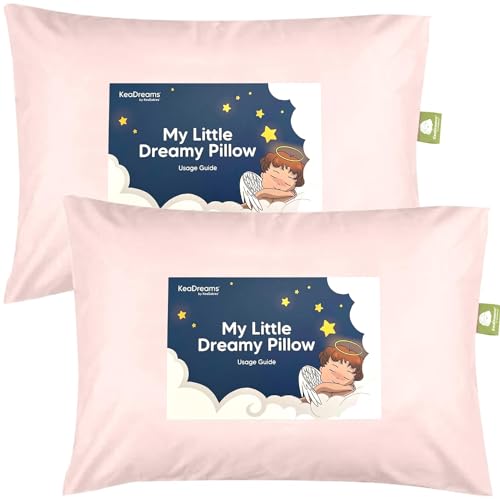 KeaBabies 2Pack Toddler Pillow 13x18 Soft Organic Cotton Kids Travel Bed Pillows for Sleeping School Nap Machine Washable Toddlers 2 to 5 Pillowcase Sold Separately Mist Pink