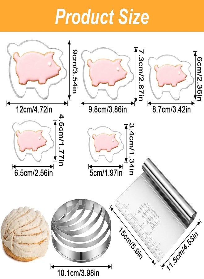 HaiFafafaing Concha Cutter Set, Stainless Steel Mexican Bread Mold Set, Concha Cutter 5 Pcs Pig Cookie Cutters and Dough Scraper, Kitchen Baking Tools for Bread Cookie Cake Biscuit - Image 2