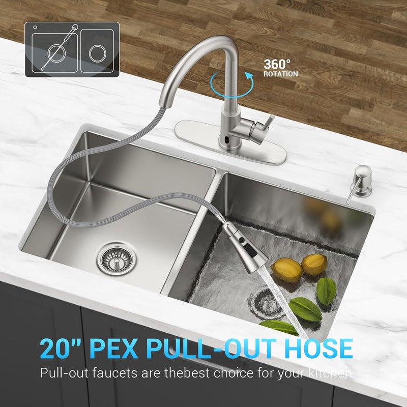 BLYLUND Touchless Kitchen Faucet with Pull-Down Sprayer, Kitchen Sink Faucet Brushed Nickel Faucets with Soap Dispensor, Single Handle Hands-Free Sensor Suitable for 1 to 4 Hole Sink, Stainless Steel - Image 4